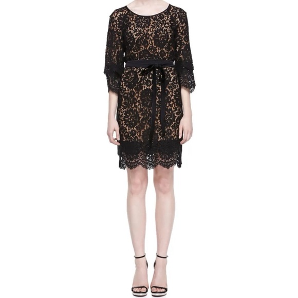 chinese dress ladies Michael Kors Black & Nude Lace Dress sz 4 main image 1